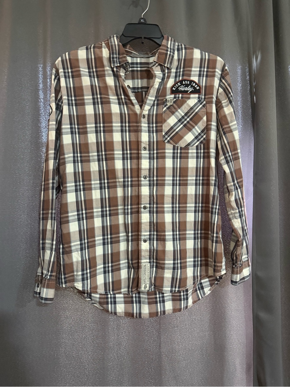 Harley Davidson Men's Brown Plaid Button-Up Shirt